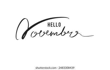 Hallo November Monat schwarz dunkle Farbe schreiben Skript Hand Schriftzug Kalligrafie Text Dekoration Ornament Herbst Saison Winter Ahorn Dekoration Schöne Kunstwerk Werbung Verkauf Produkt Objekt Symbol