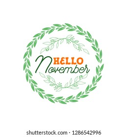 hello november spring text sign with frame, vector illustration