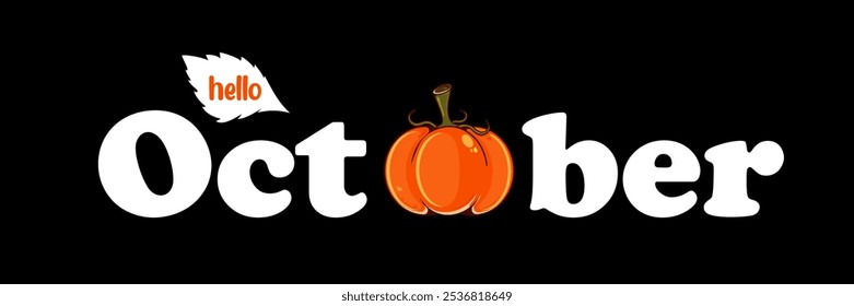 Hola texto de noviembre con calabaza aislada sobre fondo negro. Hola noviembre pegatina, etiqueta png, Anuncio, Plantilla de diseño de póster