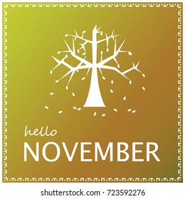 Hello november - the trees going naked, leaves are falling, vector graphic for calendars, cards, backgrounds etc. 
