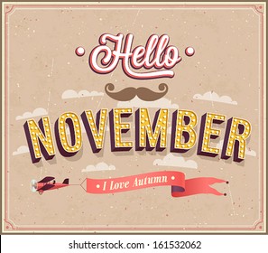 Hello november typographic design. Vector illustration.