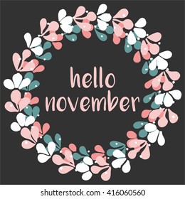 Hello november wreath vector card