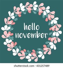 Hello november wreath vector card