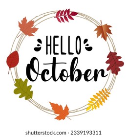 hello October with autumn vibe. Welcome october vector illustration.