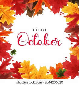Hello October background with falling leaves. Vector Illustration EPS10