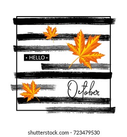 Hello October calligraphy inscription. Autumn banner template.Vector illustration.