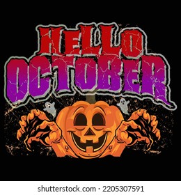 Hello October Halloween Day vector t-shirt design that are perfect for coffee mug, poster, pillow cover, Canvas design.