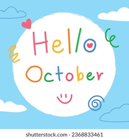 Hello october hand drawn doodle style for quote, banner, element