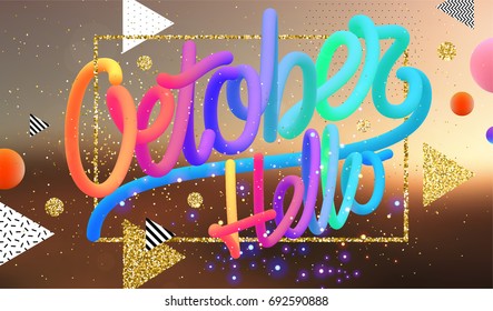 Hello October lettering | Autumn festive placard cover template