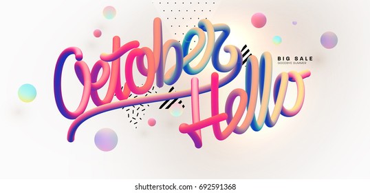 Hello October lettering | Autumn festive placard cover template