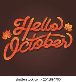 hello october lettering autumn leaf 