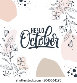 Hello October Lettering Floral Background