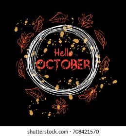 Hello october lettering with  leaves.