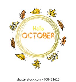Hello october lettering with  leaves.