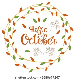 Hello october, lettering message design for cards, banners, posters.