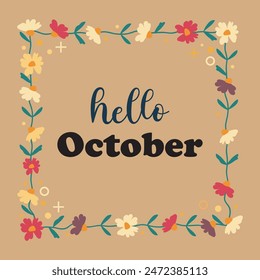 Hello october lettering white background vector illustration