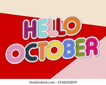 hello october letters banner with border stitches