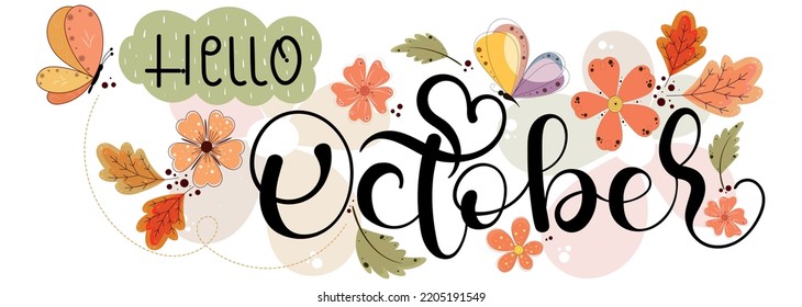 Hello October October Month Calendar Vector Stock Vector Royalty Free