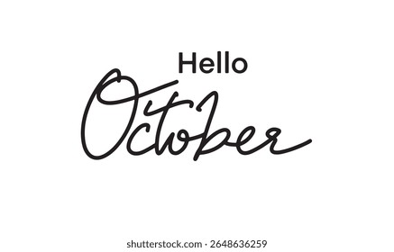 Hello october month texgt font calligraphy hand written lettering script black color object icon hello october autumn season fall autumn banner message pumpkin halloween thanksgiving holiday season