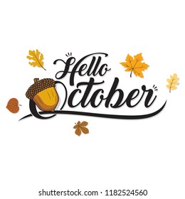 Hello October Nature Acorn Abstract Vector