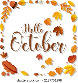 Hello October Ornate Autumn Leaves Frame Stock Vector (Royalty Free ...