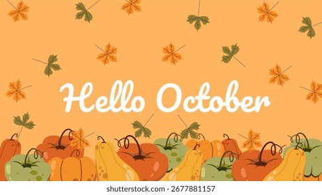 Hello October pumpkins background illustration