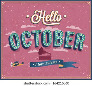 Hello october typographic design. Vector illustration.