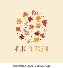 Hello October vector.  Handwritten month October for calendar, monthly logo, bullet journal or monthly organizer. 