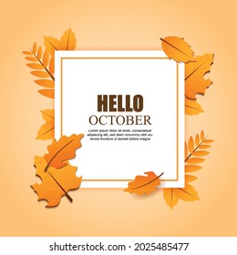 hello october vector illustration with autumn leaves
