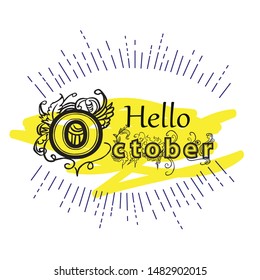 Hello october vector template. Colors White background. Design for banner and greeting cards.