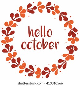 Hello october wreath orange vector card