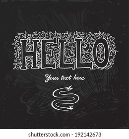 hello on a black background