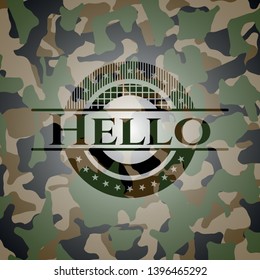 Hello on camo pattern. Vector Illustration. Detailed.