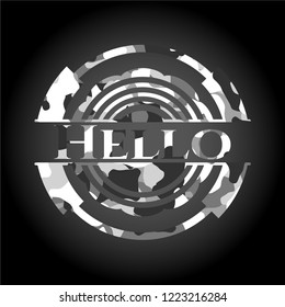Hello on grey camouflage pattern