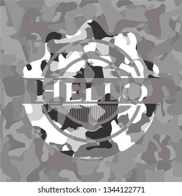Hello on grey camouflage pattern