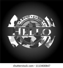  Hello on grey camouflage texture