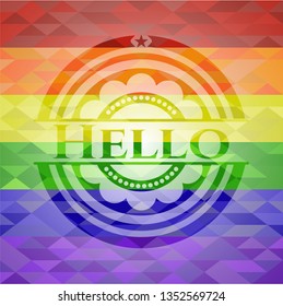 Hello on mosaic background with the colors of the LGBT flag