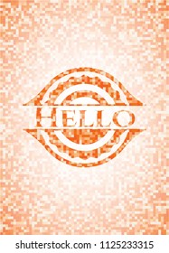 Hello orange mosaic emblem with background