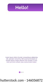 Hello page mockup for mobile interface template with right violet header, sample text. Mobile, screen, webpage. Internet concept. Vector illustration can be used for presentation slide, web design