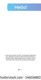 Hello page mockup for mobile interface template with right bluish header, sample text. Mobile, screen, webpage. Internet concept. Vector illustration can be used for presentation slide, web design