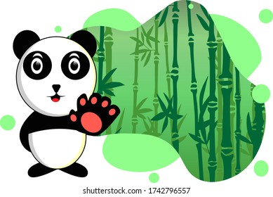 HELLO PANDA with bamboo background