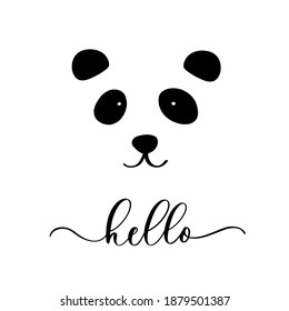 Hello Panda hand drawn black sketch illustration.