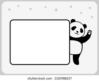 hello panda icon with bubble text. Simple cute animal for tag name in vector illustration