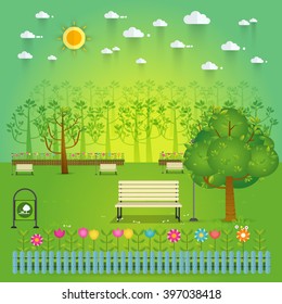 Hello Park. Natural landscape in the flat style. a beautiful park.Environmentally friendly natural landscape.Vector illustration