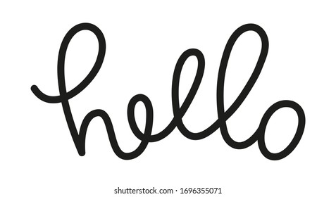 Hello phrase handwritten by one line. Monoline vector text element isolated on white background. Black and white style