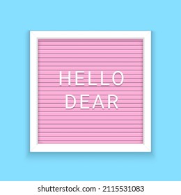 Hello Pink Letter Board Vector Background. Letterboard Pink Type Retro Sign