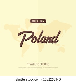 Hello from Poland. Travel to Europe. Touristic greeting card. Vector illustration