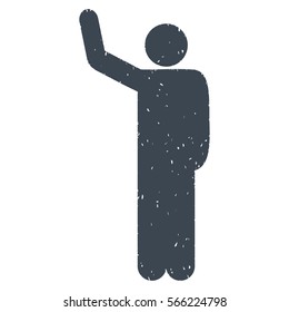 Hello Pose grainy textured smooth blue icon for overlay watermark stamps. Flat symbol with dust texture. Dotted vector ink rubber seal stamp with grunge design on a white background.