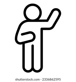 Hello pose line icon. Man with raised hand and lowered hand to the right outline style pictogram on white background. Person waving with hand for mobile concept and web design. Vector graphics