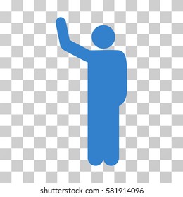 Hello Pose vector icon. Illustration style is a flat iconic cobalt symbol on a transparent background.